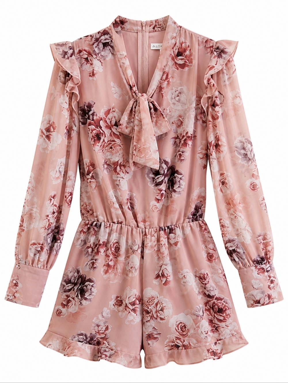 Le Chateau Peach Floral Long Sleeve Romper 2XL